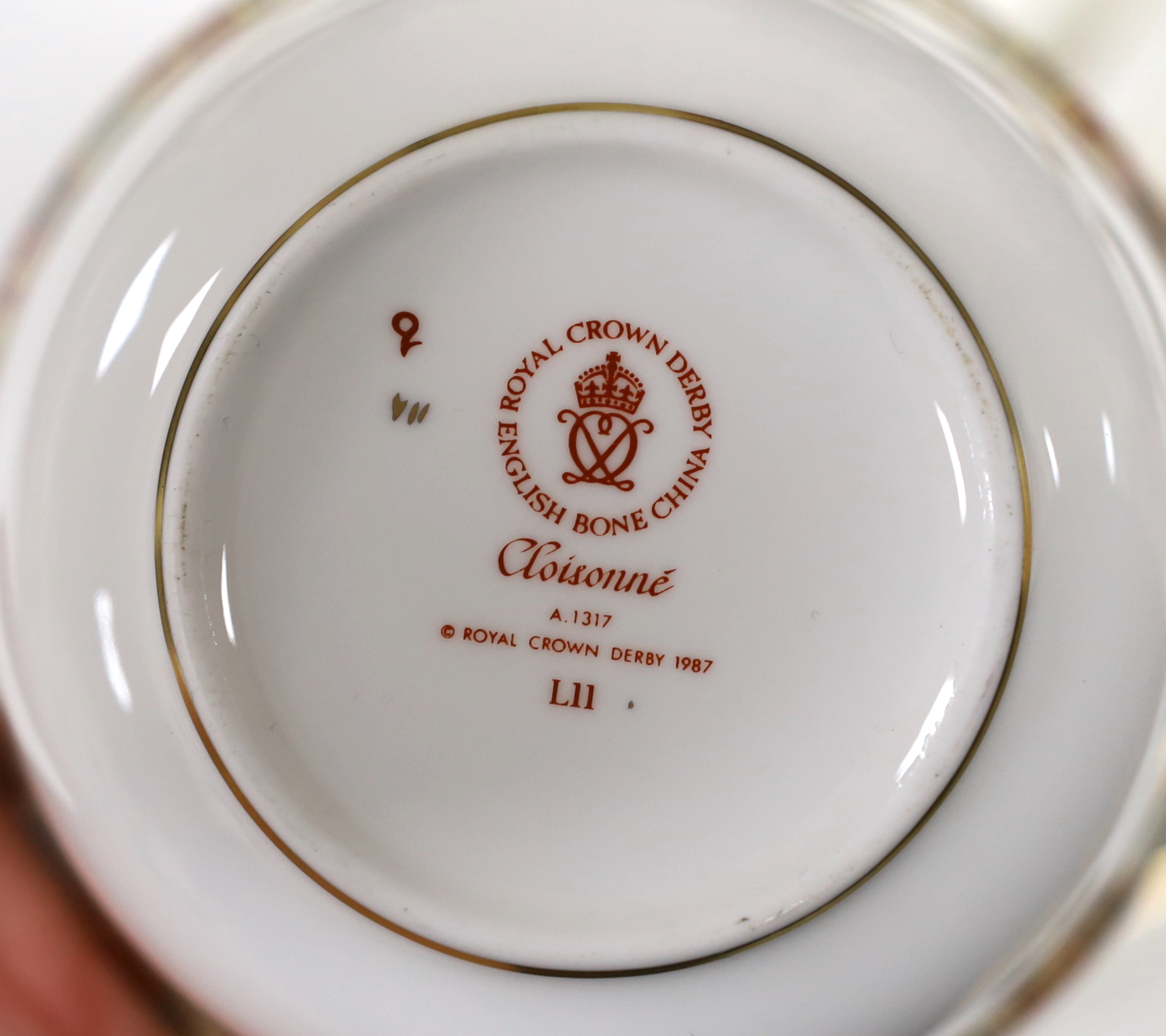 A Royal Crown Derby Cloisonné pattern tea and dinner service for 8 settings